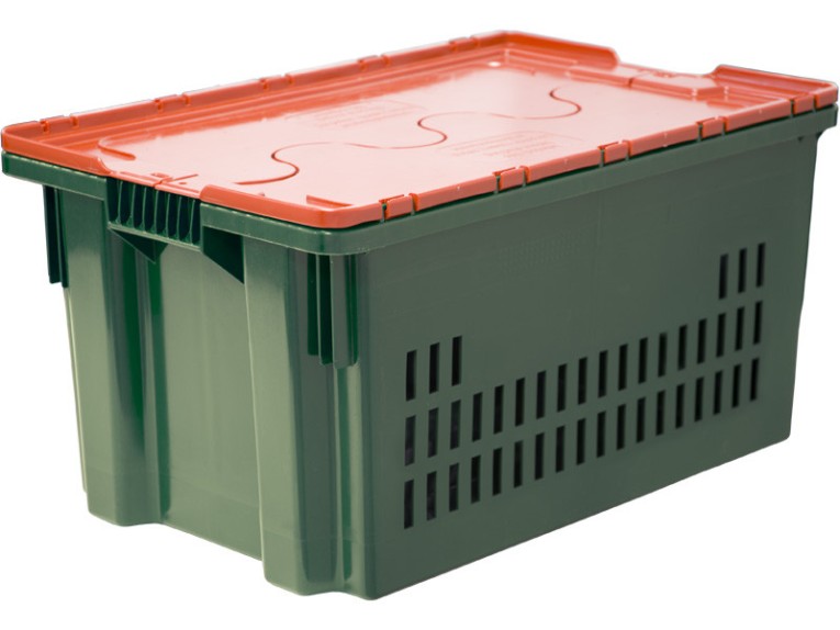 Ящик 600х400х300 дно сплошное, стенки перфорированные, Safe PRO цв. зелёный с оранжевой крышкой купить в Архангельске