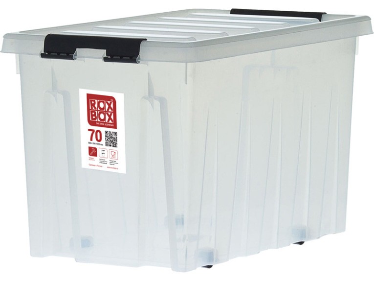 Контейнер Rox Box Original 70 (580х390х350 мм с крышкой и клипсами, на роликах, прозрачный) купить в Архангельске